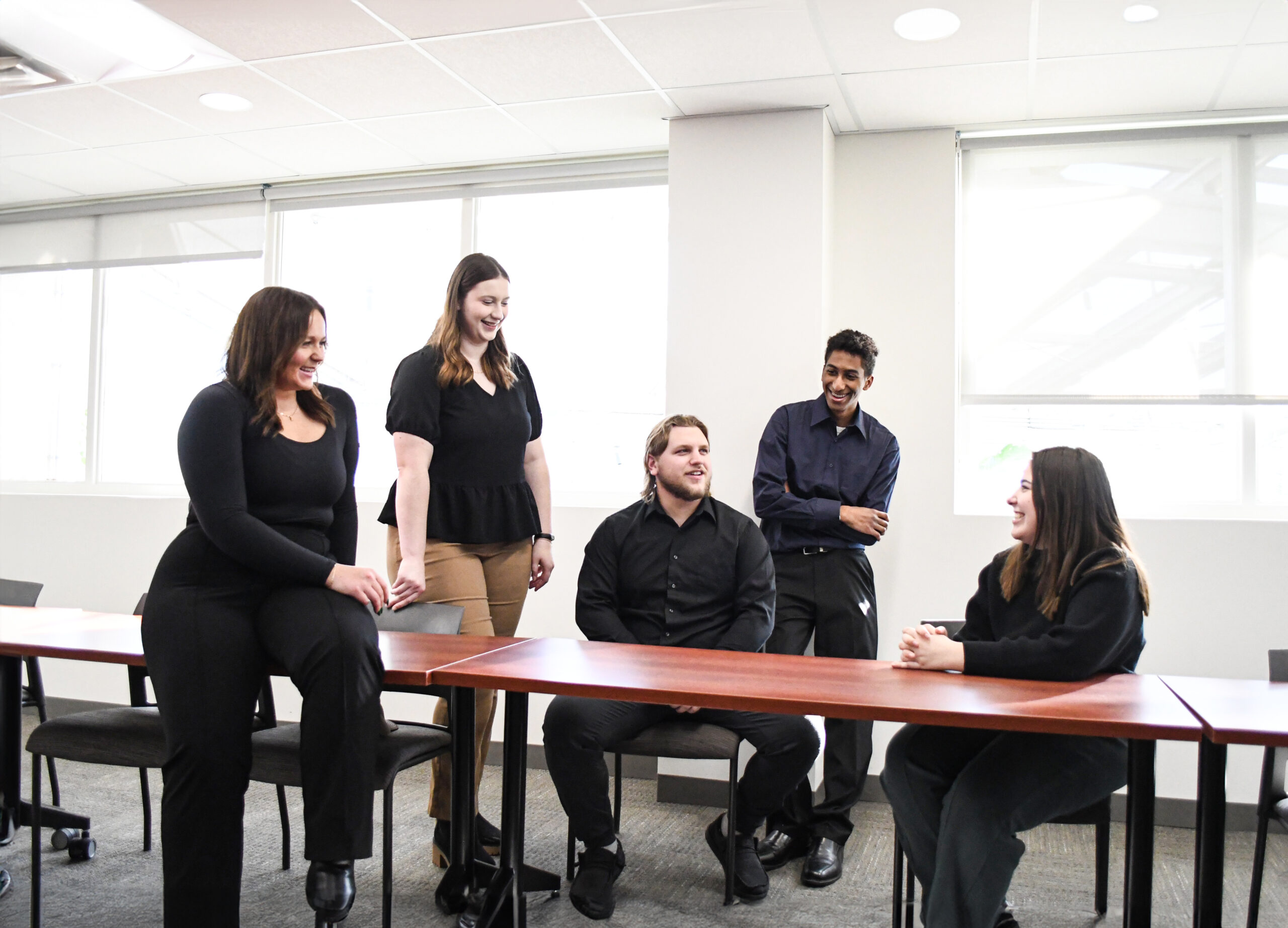 Team chatting in office